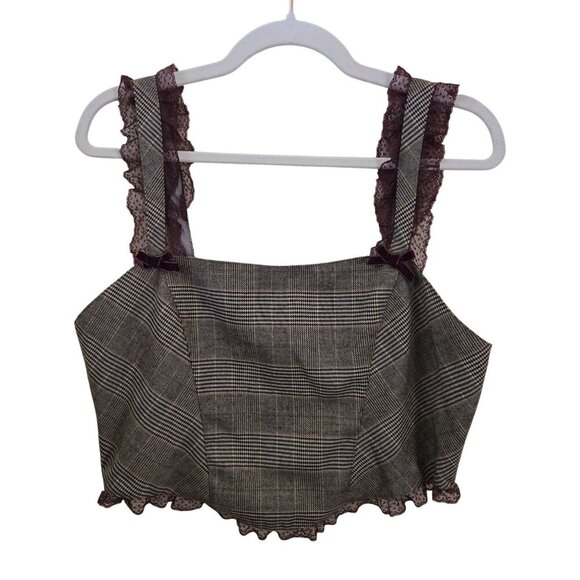 Dolls Kill West Of Melrose Brown Plaid Pleated Mini Skirt Set Size L/XL - Picture 3 of 9